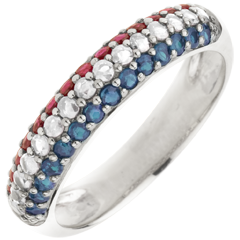 Bague Drapeau français - or blanc 9 carats, diamants et pierres précieuses