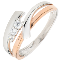Bague de fiançailles Nid Précieux - Trilogie variation - 3 diamants - or blanc et or rose 18 carats
