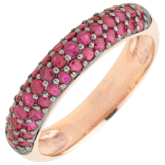 Bague Oiseau de Paradis - trois rangs - or rose 9 carats et rubis