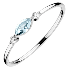 Bague Regard d'Orient - petit modèle - topaze bleue et diamants - or blanc 9 carats