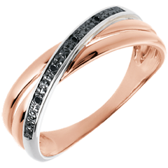 Bague Saturne Duo variation - or blanc et or rose 18 carats et diamants noirs