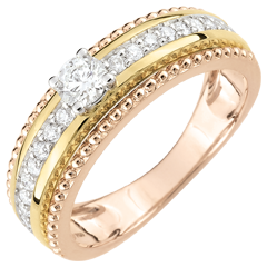 Bague Solitaire - Fleur de Sel - deux anneaux - 3 ors - 0.378 carat - trois ors 9 carats