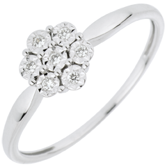 Bague Solitaire Fraicheur - Fleur de Flocon - 7 diamants - or blanc 18 carats
