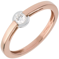 Bague Solitaire jonc - serti clos - or blanc et or rose 18 carats