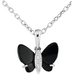 Pendentif Clair Obscur - Papillon d'Onyx - or blanc 9 carats