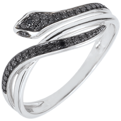 Bague Balade Imaginaire - Serpent Envoutant - or blanc 9 carats et diamants noirs