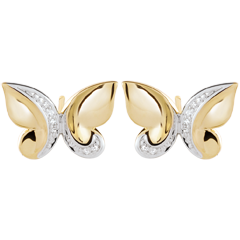 Boucles d'oreilles Balade Imaginaire - Papillon Cascade - or blanc et or jaune 9 carats et diamants