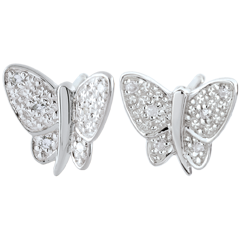 Boucles d'oreilles Balade Imaginaire - Papillon Musicien - or blanc 9 carats