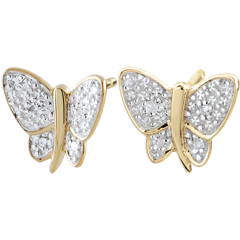 Boucles d'oreilles Balade Imaginaire - Papillon Musicien - 2 ors - or blanc et or jaune 9 carats