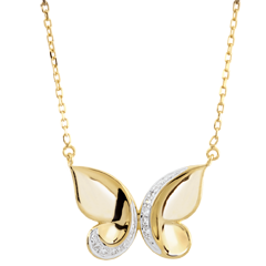 Collier Balade Imaginaire - Papillon Cascade - or blanc et or jaune 9 carats