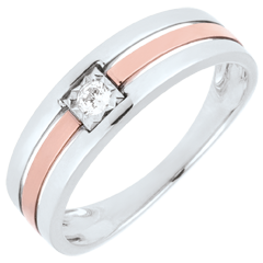 Ring Triple - diamant 0.062 - 9 karaat witgoud en roségoud