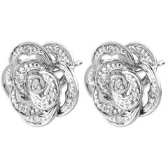 Ohrringe Blüte - Bestickte Rose - Weißgold und Diamanten