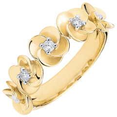 Ring Blüte - Rosenkränzchen - Gelbgold und Diamanten - 9 Karat