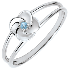 Ring Blüte - Erste Rose - Weißgold und blauer Topaz - 9 Karat