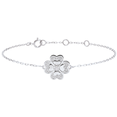 Armband Solitär Blüte - Weißgold und Diamanten - Glitzernder Klee