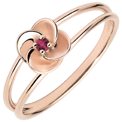 Ring Blüte - Erste Rose - Roségold und Rubin - 18 Karat