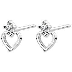 Boucles d'Oreilles Abondance - Coeur Anahata - or blanc 9 carats et diamants