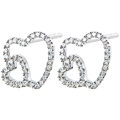 Boucles d'Oreilles Abondance - Double Coeur - or blanc 18 carats et diamants