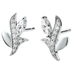 Boucles d'oreilles Bois Mystérieux - or blanc 18 carats et diamants navettes