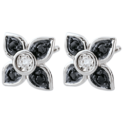 Boucles d'oreilles Clair Obscur - Lys noir - diamants noirs - or blanc 9 carats