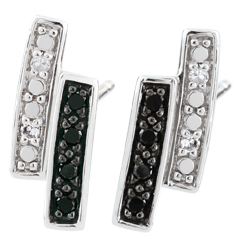 Boucles d'oreilles Clair Obscur puces - or blanc 9 carats, diamant noir