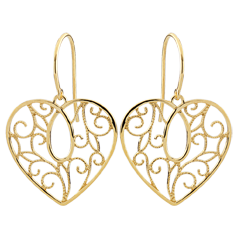 Boucles d'oreilles Coeur arabesques - or jaune 9 carats