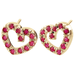 Boucles d'oreilles Coeur en fête - Rubis - or jaune 9 carats