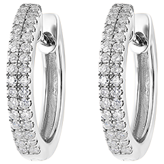 Boucles d'oreilles Créoles semi-pavées Fraîcheur - Céleste - or blanc 9 carats et diamants