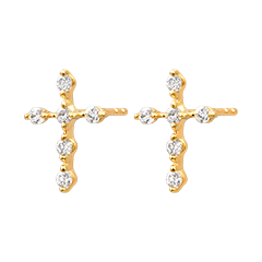 Boucles d’oreilles Croix – Or jaune 9 carats et diamants synthétiques