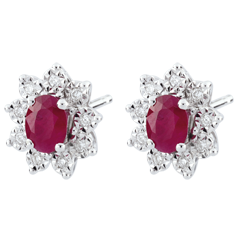 Boucles d'oreilles Eternel Edelweiss - Marguerite Illusion - rubis et diamants - or blanc 9 carats