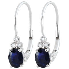 Boucles d'oreilles Exquises - saphirs et diamants - or blanc 9 carats