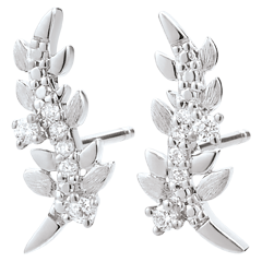 Boucles d'oreilles Jardin Enchanté - Feuillage Royal - or blanc 9 carats et diamants