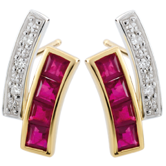 Boucles d'oreilles Kiona - rubis et diamants - or blanc et or jaune 9 carats