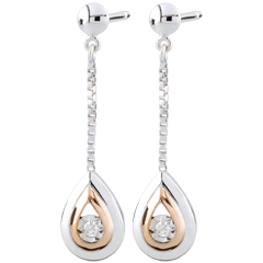 Boucles d'oreilles Larmes d'antilope - pendantes or blanc et or rose 9 carats