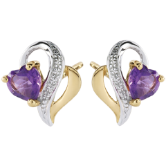 Boucles d'oreilles Ouaki - améthyste - or blanc et or jaune 9 carats