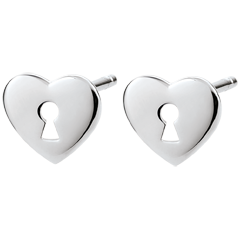 Boucles d'oreilles Précieux Secret - Coeur - or blanc 9 carats