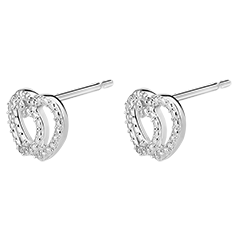Boucles d'Oreilles Puces Précieux Secret - Cœur Complices - or blanc 9 carats et diamants