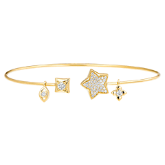 Bracelet Jonc Ouvert Fraîcheur - Toi et Moi La Bonne Étoile - or jaune 9 carats et diamants