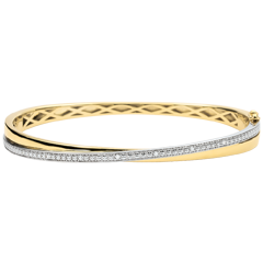 Bracelet Jonc Saturne Duo - diamants - or blanc et or jaune 9 carats