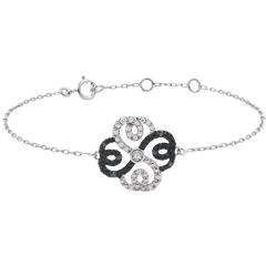 Bracelet Solitair Freshness - Clover Arabesque - white gold white diamonds and black diamonds