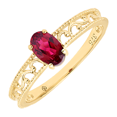 Caliste Ring – 9ct Yellow Gold, Synthetic Ruby