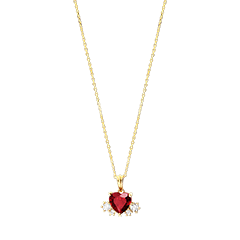 Carmine Ketting – 9-karaats Geelgoud met Diamanten en Synthetische Robijnen
