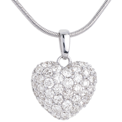 Naszyjnik Serce z białego złota 18-karatowego wysadzany diamentami i kółko (duży model) - 1,04 karata - 50 diamentów