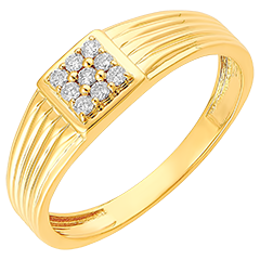 Ring Chiaroscuro - Pavé Zegelring - 18 karaat geelgoud en diamanten