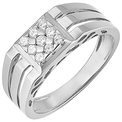 Ring Chiaroscuro - Gesneden Pavé Zegelring - 9 karaat witgoud en diamanten