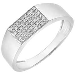 Ring Chiaroscuro - Zegelring Hector Diamants - 9 karaat witgoud en diamanten