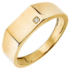 Bague Clair Obscur - Chevalière Hector - or jaune 9 carats et diamant