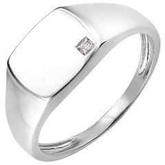 Bague Clair Obscur - Chevalière Énée - or blanc 18 carats et diamant