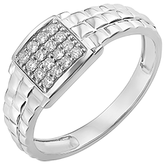 Bague Clair Obscur - Chevalière Mailles - or blanc 9 carats et diamants