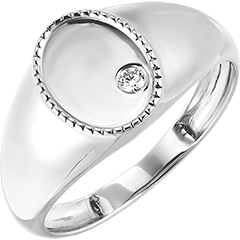 Light & Dark Ring – Auguste Signet Ring - 9 carat white gold and diamond